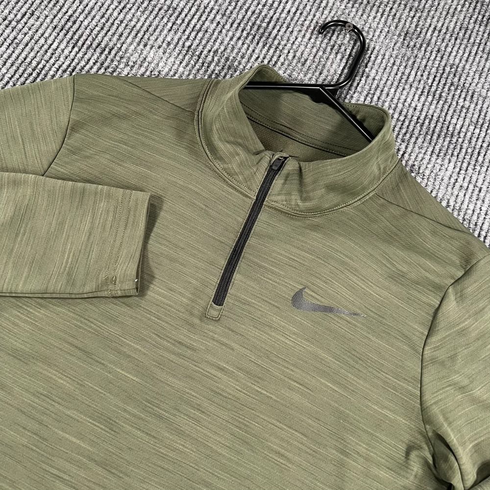 Nike Dri Fit Pullover Shirt Mens Medium Green Long Sleeve Athletic 1/4 Zip